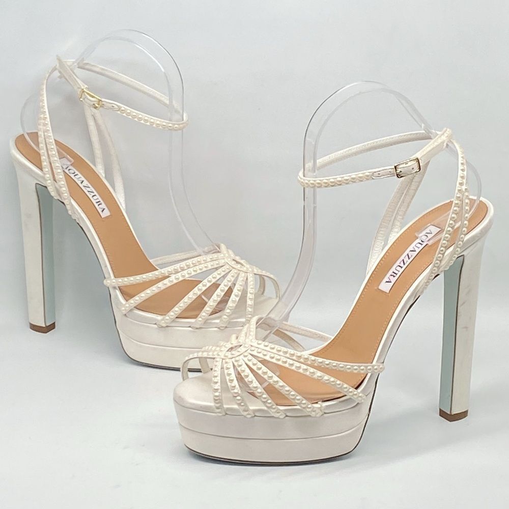 Aquazzura Flow Plateau 145MM Satin Sandals size 40